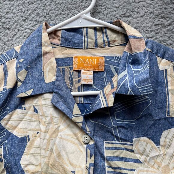 Nani Hawaiian Shirt Womens Small Blue Aloha Floral Button Up Short Sleeve - Picture 5 of 14